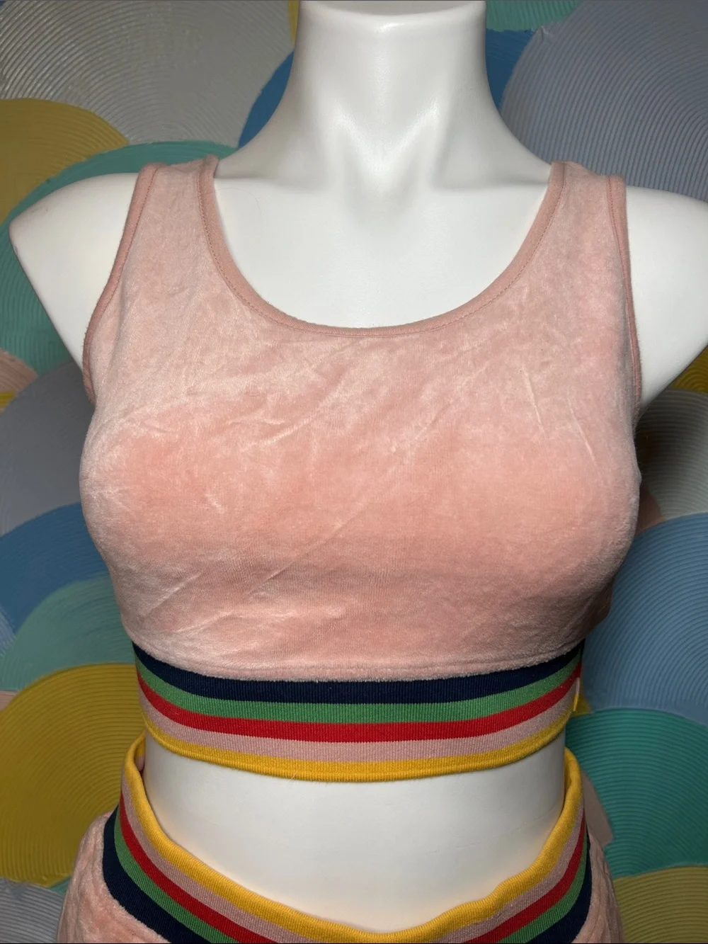 Wild Fable Light Blush Tank and short set with multicolor Trim sz xs